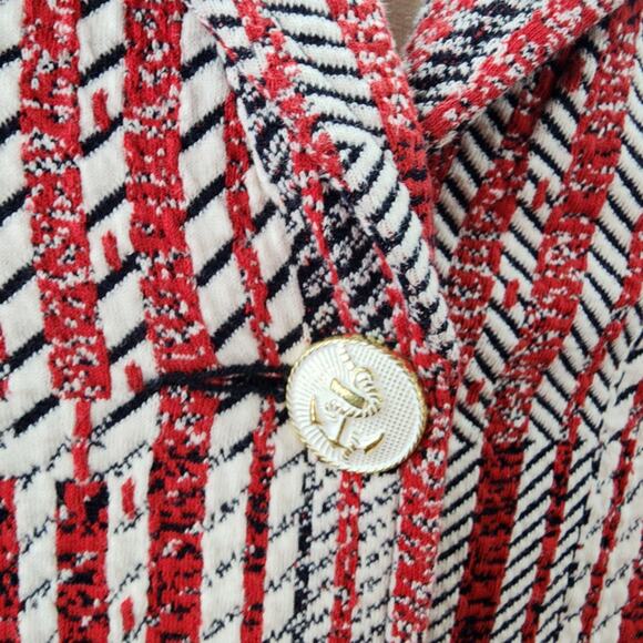 CAbi Blazer Jacket M Anchors Nautical Red White Preppy Stripe Plaid Style #6028 - Picture 8 of 16